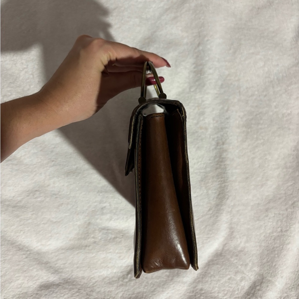 ✨ 50’S VINTAGE LUXURY BRASS HANDLE MINI PURSE GENUINE LEATHER RARE KELLY STYLE✨ - Picture 8 of 9
